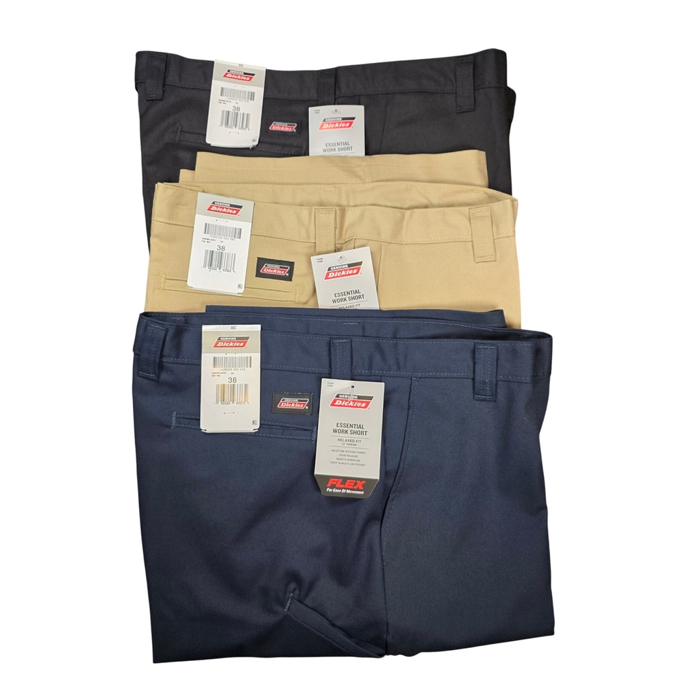 Dickies Men Relaxed Fit Essential Work Shorts Lot of 3 Khaki Black Navy 38 NWT